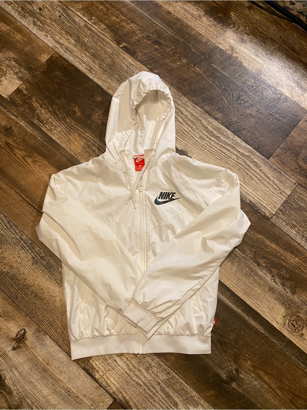 Nike cream Hooded Windbreaker Jacket with Black Swoosh